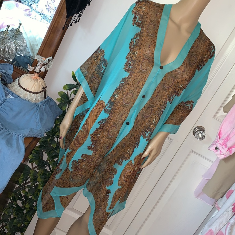 Sheer versatile Chiffon scarf top dress cover up turquoise free size tunic